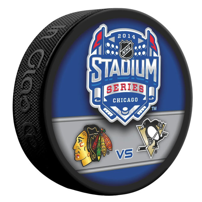 2014 Stadium Series Chicago Blackhawks vs. Pittsburgh Penguins Dueling NHL Hockey Puck Hosted by Chicago Blackhawks