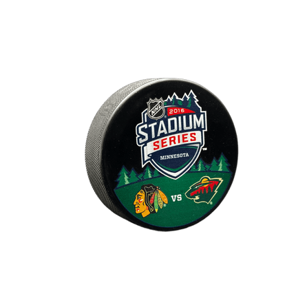 2016 Stadium Series Chicago Blackhawks vs. Minnesota Wild Dueling NHL Hockey Puck Hosted by Minnesota