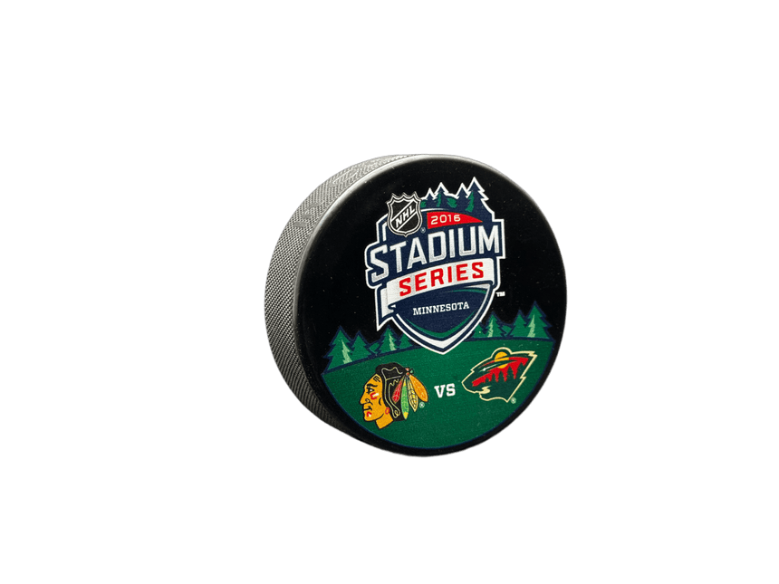 2016 Stadium Series Chicago Blackhawks vs. Minnesota Wild Dueling NHL Hockey Puck Hosted by Minnesota