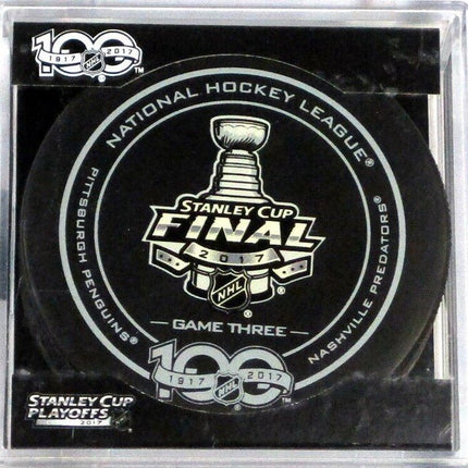 2017 Stanley Cup Final Game 3 Pittsburgh Penguins vs. Nashville Predators NHL Team Sher-Wood Official Ice Hockey Game Puck IN CUBE