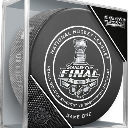 2018 Stanley Cup Final Game 1 Vegas Golden Knights vs. Washington Capitals NHL Team Sher-Wood Official Ice Hockey Game Puck IN CUBE