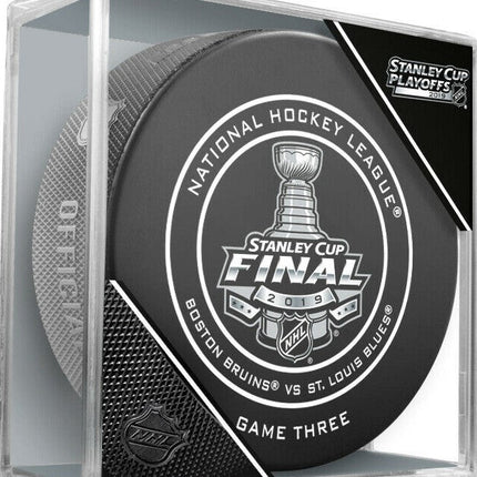 2019 Stanley Cup Final Game 3 Boston Bruins vs. St. Louis Blues NHL Team Sher-Wood Official Ice Hockey Game Puck IN CUBE