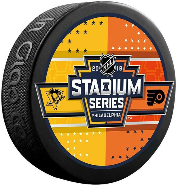 2019 Stadium Series Pittsburgh Penguins vs. Philadelphia Flyers Dueling NHL Hockey Puck Hosted by Philadelphia