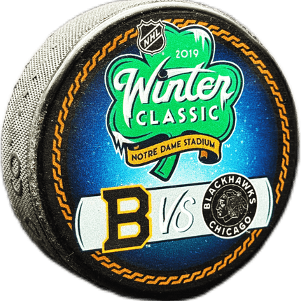 2019 Winter Classic Boston Bruins vs. Chicago Blackhawks Dueling NHL Hockey Puck Hosted by Notre Dame Stadium