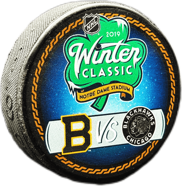 2019 Winter Classic Boston Bruins vs. Chicago Blackhawks Dueling NHL Hockey Puck Hosted by Notre Dame Stadium