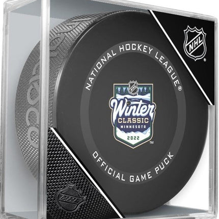 2022 Winter Classic NHL Sher-Wood Official Ice Hockey Game Puck IN CUBE Hosted By Minnesota Wild