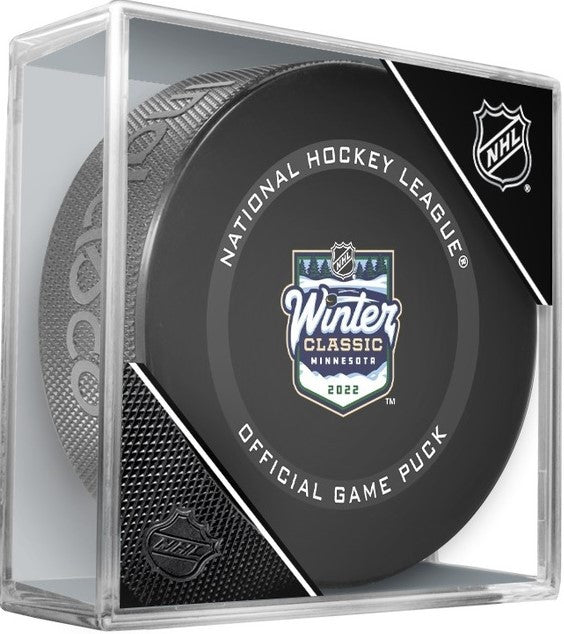 2022 Winter Classic NHL Sher-Wood Official Ice Hockey Game Puck IN CUBE Hosted By Minnesota Wild