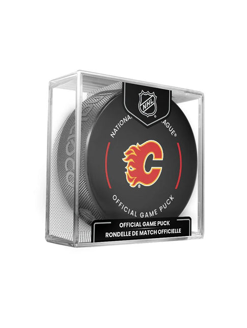 Calgary Flames NHL Official Game Hockey Puck In Cube