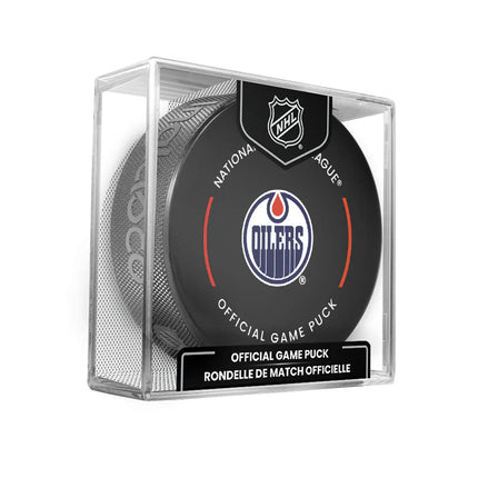 Edmonton Oilers NHL Official Game Hockey Puck In Cube