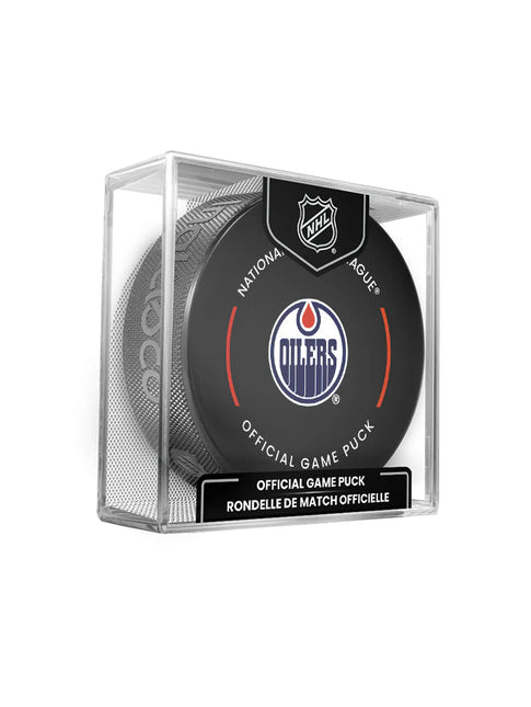 Edmonton Oilers NHL Official Game Hockey Puck In Cube