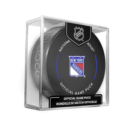 New York Rangers NHL Official Game Hockey Puck In Cube