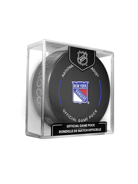 New York Rangers NHL Official Game Hockey Puck In Cube