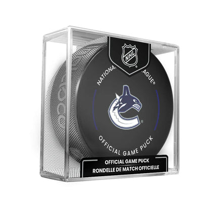 Vancouver Canucks NHL Official Game Hockey Puck In Cube