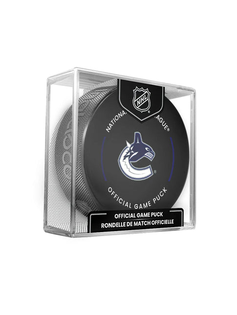 Vancouver Canucks NHL Official Game Hockey Puck In Cube