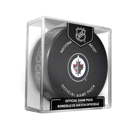 Winnipeg Jets NHL Official Game Hockey Puck In Cube