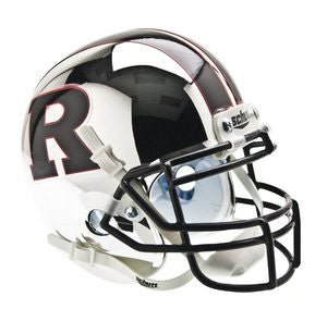 Rutgers Scarlett Knights Chrome w/ Black Stripe, Logo & Mask Schutt NCAA College Football Authentic Team Mini Helmet