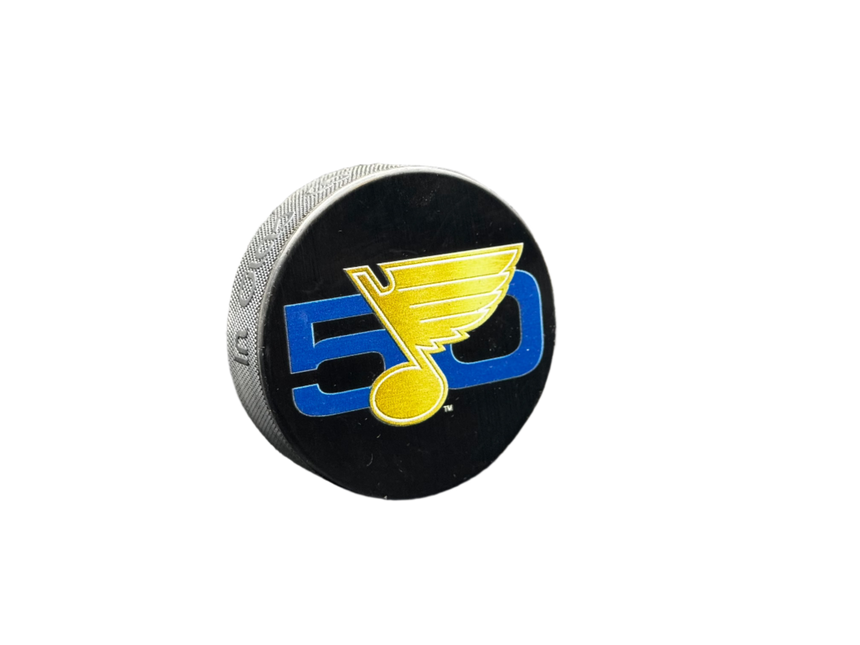 St. Louis Blues BIG LOGO 50TH ANNIVERSARY NHL Team Logo Souvenir Model Hockey Puck