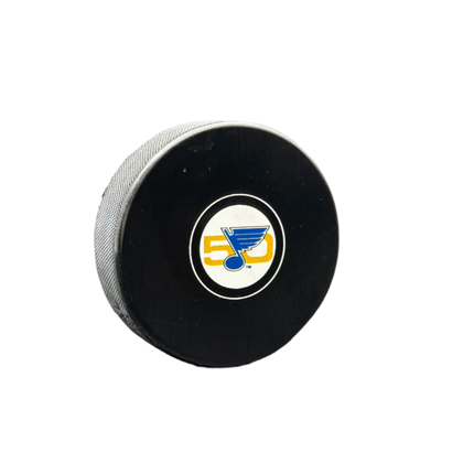 St. Louis Blues SMALL LOGO 50TH ANNIVERSARY NHL Team Logo Autograph Model Hockey Puck