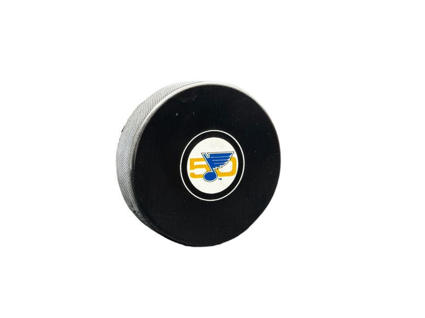 St. Louis Blues SMALL LOGO 50TH ANNIVERSARY NHL Team Logo Autograph Model Hockey Puck