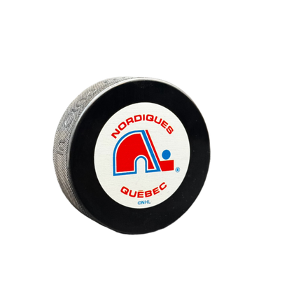 Quebec Nordiques 1972-1995 Throwback NHL Team Logo Autograph Model Hockey Puck