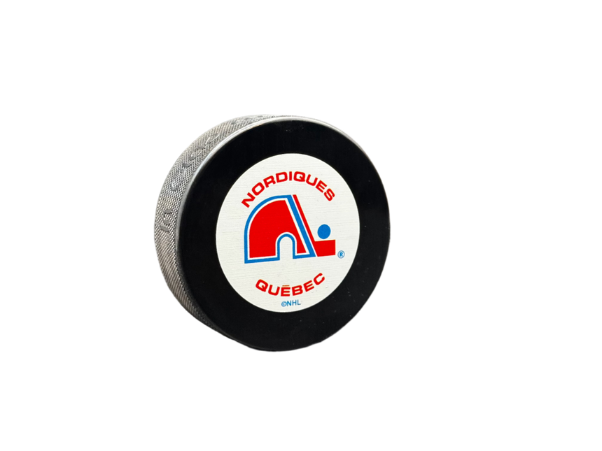 Quebec Nordiques 1972-1995 Throwback NHL Team Logo Autograph Model Hockey Puck