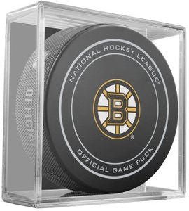 Boston Bruins Throwback NHL Team Sher-Wood Official Ice Hockey Game Puck IN CUBE