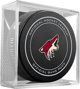 Arizona Coyotes Throwback NHL Team Sher-Wood Official Ice Hockey Game Puck IN CUBE