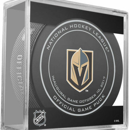 Vegas Golden Knights INAUGURAL GAME OCTOBER 10, 2017 NHL Team Sher-Wood Official Ice Hockey Game Puck IN CUBE