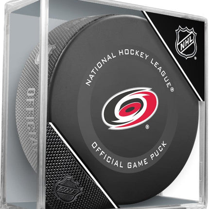 Carolina Hurricanes NHL Ice Hockey Team Sher-Wood Official Game Puck IN CUBE 2021-2022