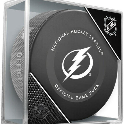 Tampa Bay Lightning NHL Ice Hockey Team Sher-Wood Official Game Puck IN CUBE 2021-2022