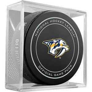 Nashville Predators Throwback NHL Team Sher-Wood Official Ice Hockey Game Puck IN CUBE