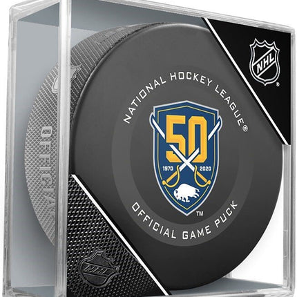 Buffalo Sabres 50TH ANNIVERSARY 1970-2020 NHL Team Sher-Wood Official Ice Hockey Game Puck IN CUBE