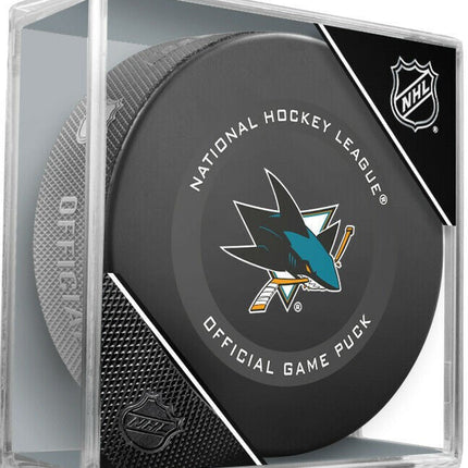 San Jose Sharks NHL Ice Hockey Team Sher-Wood Official Game Puck IN CUBE 2021-2022