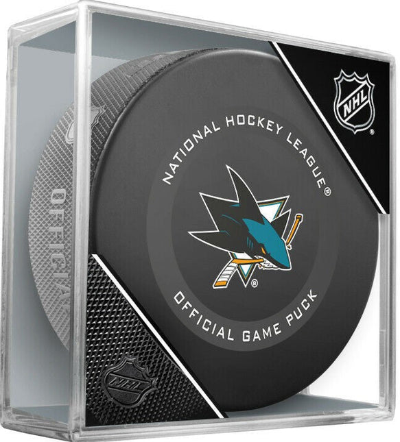 San Jose Sharks NHL Ice Hockey Team Sher-Wood Official Game Puck IN CUBE 2021-2022